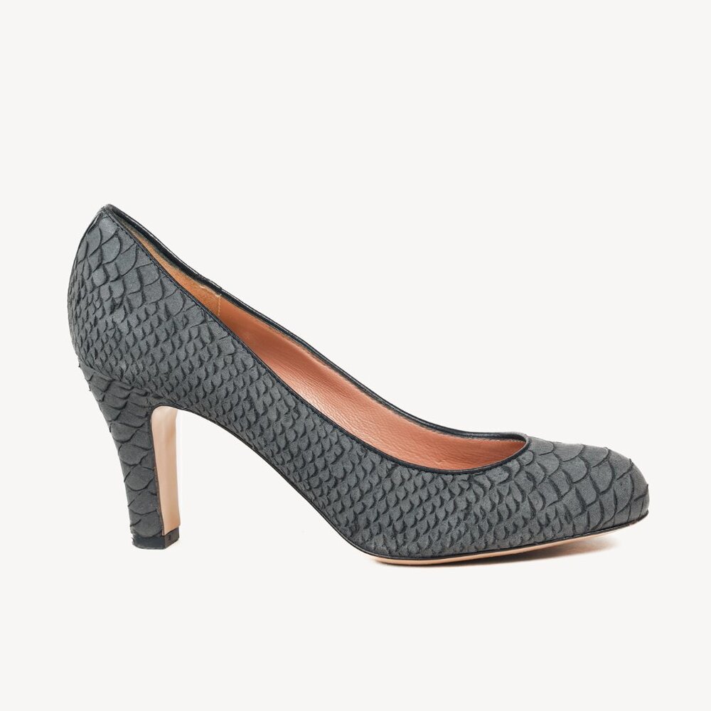 Emporio Armani Snake Stamped Grey Leather Pumps